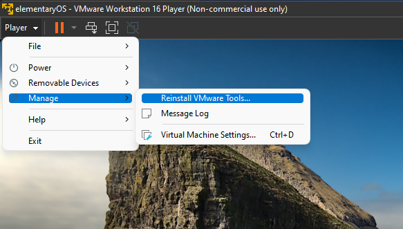 Player - Manage - Install VMware Tools